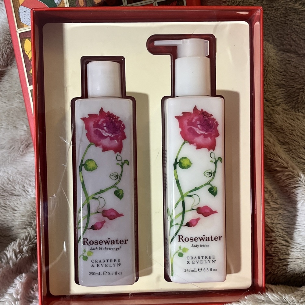 Crabtree & Evelyn Rosewater Bath / Shower Gel & Body Lotion Set 8.3 oz Vtg  USA